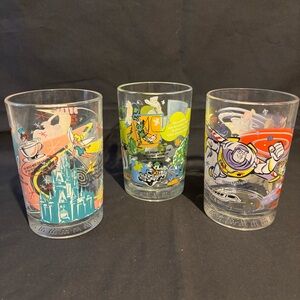 McDonalds Disney WorldCharacter Glass 100 Yrs of Magic Set of 3 - Blue Green Red